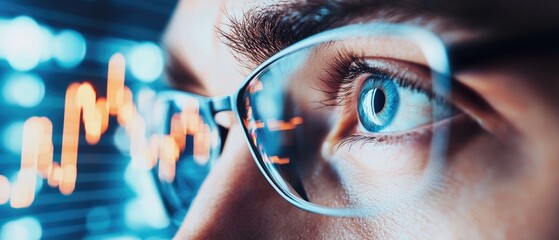 Robotic eyes following multiple moving stock graphs, surveillance, AI monitoring financial trends