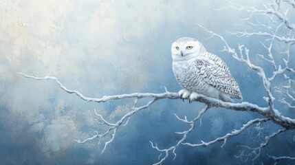 Snowy Owl Perched on a Snowy Branch