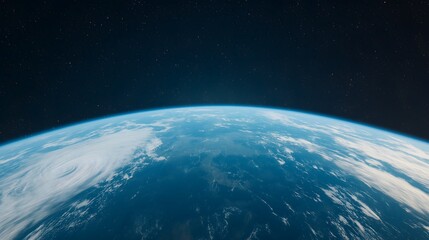 A Breathtaking View Of Earth From Space, Planet's Curvature, Vibrant Blues Of The Oceans, White Swirls Of Clouds, Patches Of Green And Brown Landmasses