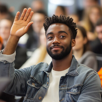 HAND UP DURING LESSON FOR AN AFRICAN AMERICAN MAN