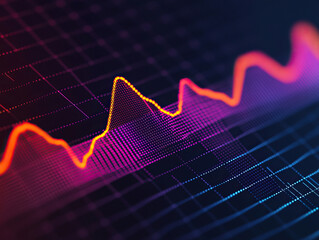 Vibrant data visualization featuring a dynamic line graph showcasing fluctuating trends in a digital format.