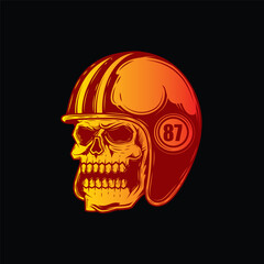 Zombie skull wearing a motorcycle helmet. Original vector illustration in vintage style isolated on black background. T-shirt design.