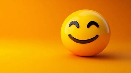 Fototapeta premium Minimalist happy face emoji in neon yellow, set against a vibrant orange background, radiating cheerfulness and fun