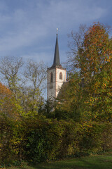 Fototapeta premium View to the german village called Klausen. shows church tower