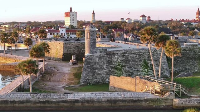 Orbit around Castillo de San Marcos with downtown St. Augustine, Florida in the background