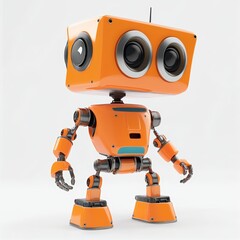 Colored cute and funny 3d robot modern style isolated on white background. Cartoon style character.
