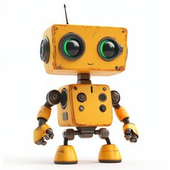 Colored cute and funny 3d robot modern style isolated on white background. Cartoon style character.
