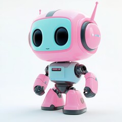 Colored cute and funny 3d robot modern style isolated on white background. Cartoon style character.
