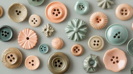 Obraz premium A group of buttons arranged atop a white tablecloth beside the table