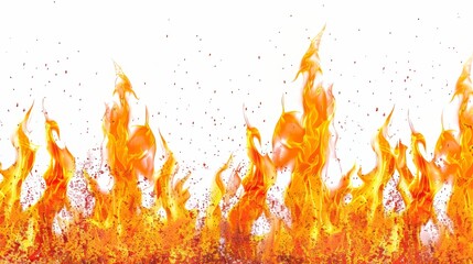 Dynamic fire and flames isolated on white background for weather forecast banner design