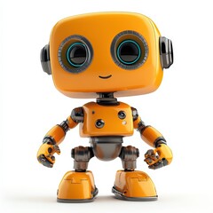 Colored cute and funny 3d robot modern style isolated on white background. Cartoon style character.
