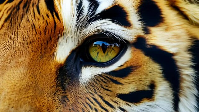 The vibrant gaze of a tiger's eye is highlighted, revealing intricate patterns and striking colors. The mesmerizing details draw attention, captivating any wildlife enthusiast.