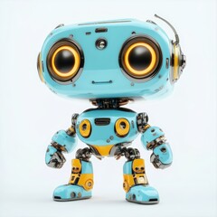 Colored cute and funny 3d robot modern style isolated on white background. Cartoon style character.
