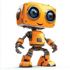 Colored cute and funny 3d robot modern style isolated on white background. Cartoon style character.
