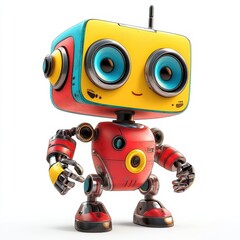 Colored cute and funny 3d robot modern style isolated on white background. Cartoon style character.
