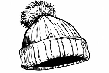 Cozy winter hat coloring page for adults, detailed and stylish design.  