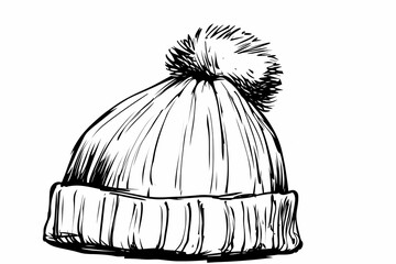 Cozy winter hat coloring page for adults, detailed and stylish design.  