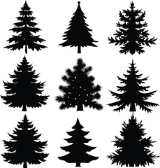 Obraz premium Set Of Christmas Trees Icons Vector Illustration Silhouette Eps File For Design