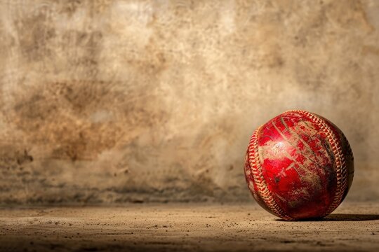 Close-Up of a Worn Baseball with Stitching. Beautiful simple AI generated image