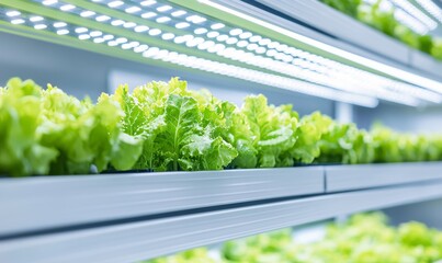 Fresh Greens Growing Indoors in a Hydroponic System Under Bright LED Lights