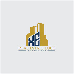 Fototapeta premium Modern XE Real Estate Logo Design with Building Silhouettes