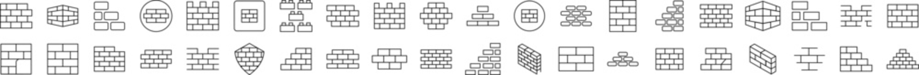 Brick Wall, Construction Set of Thin Icons. Editable Stroke. Suitable for Web Sites, Books, Cards, Apps