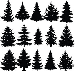 Fototapeta premium Set Of Christmas Trees Icons Vector Illustration Silhouette Eps File For Design