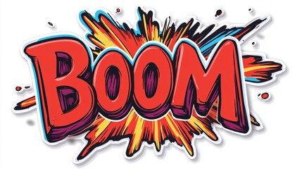 Obraz premium Boom Sign Comic Burst Explosion. Pop Art Speech Bubble, Colorful Superhero Expression, Generative AI
