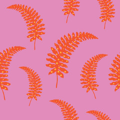 Seamless pattern with red ferns. 
