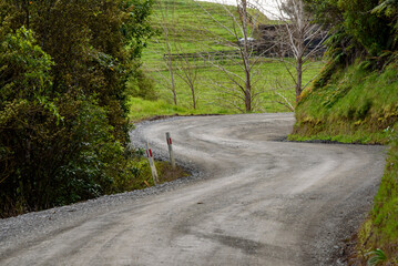 Winding gravel road. New Zealand