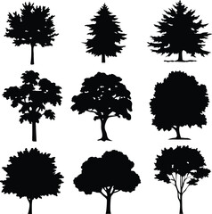 Set Of Christmas Trees Icons Vector Illustration Silhouette Eps File For Design