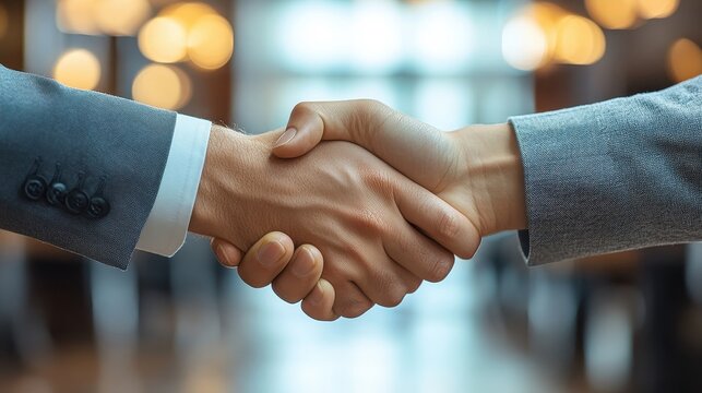 business handshake with a contemporary office environment and clear, sophisticated design