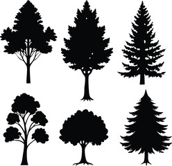 Set Of Christmas Trees Icons Vector Illustration Silhouette Eps File For Design