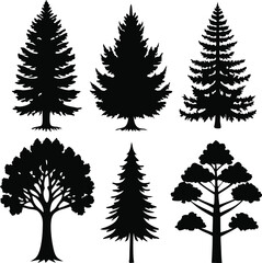 Set Of Christmas Trees Icons Vector Illustration Silhouette Eps File For Design