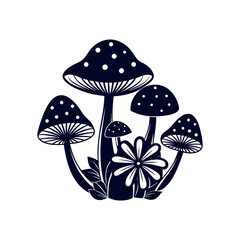  Group of mushrooms and flowers Clipart isolated vector illustration