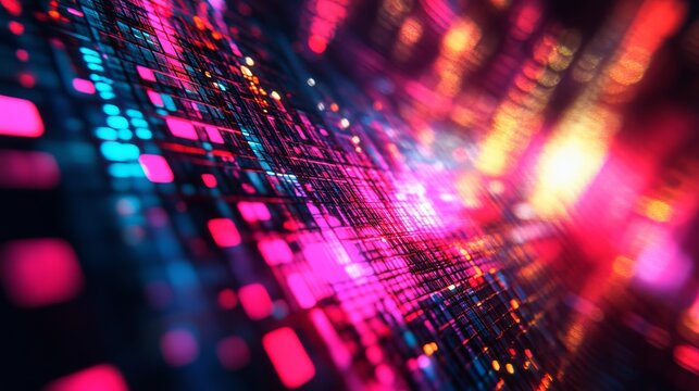 Colorful data patterns create a vibrant digital nightscape