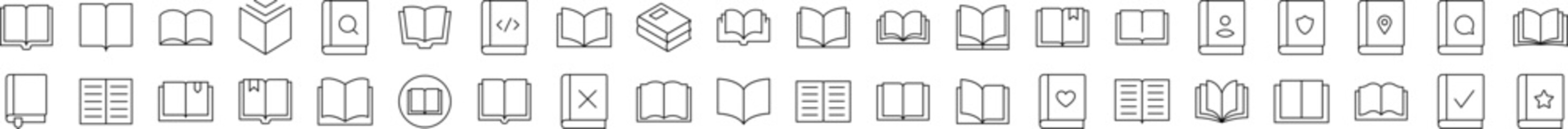 Opened Book Simple Isolated Line Icons Collection. Editable Stroke. Suitable for Web Sites, Books, Cards, Apps