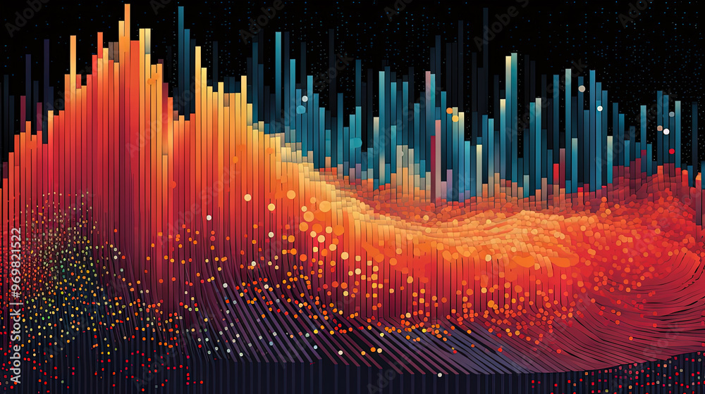 Poster artistic 3d bar graph with particles for business market presentation. generated ai.