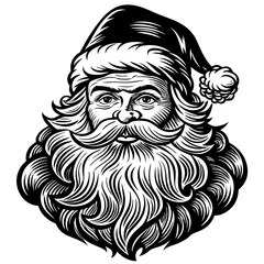 Obraz premium Cheerful Santa Claus portrait in woodcut style with flowing beard and hat