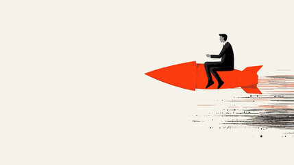 Businessman Riding Rocket. Illustration of Business Growth and Innovation.