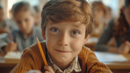 Candid Schoolboy with Pencil