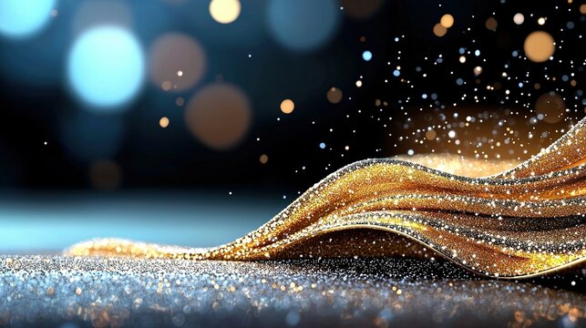   A close-up of a glittery surface with a hazy gold and blue light background
