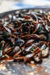 Fresh Cooked Mussels in Herbs Close-up