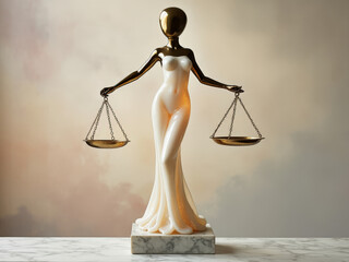 Libra Zodiac Sculpture Featuring a Female Figure Holding Balanced Golden Scales