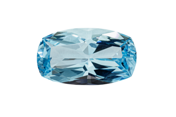 Aquamarine blue faceted oval cut stone mineral macro photography on white isolated background close up