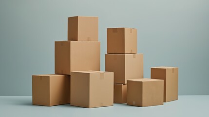 Obraz premium Stacked cardboard boxes on light background