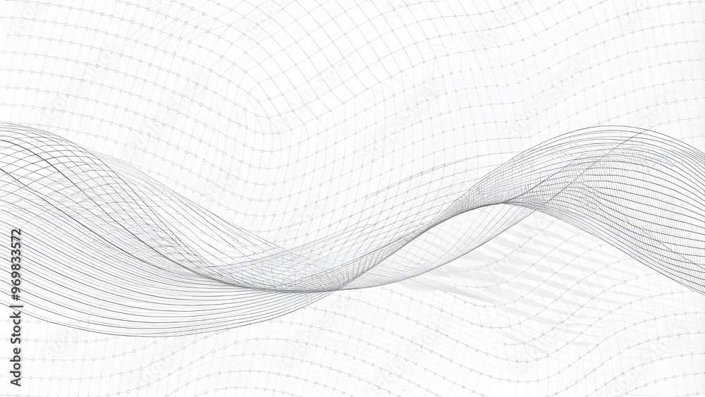 Poster dynamic wave with connected dots and lines on a white background. digital wave background, abstract 