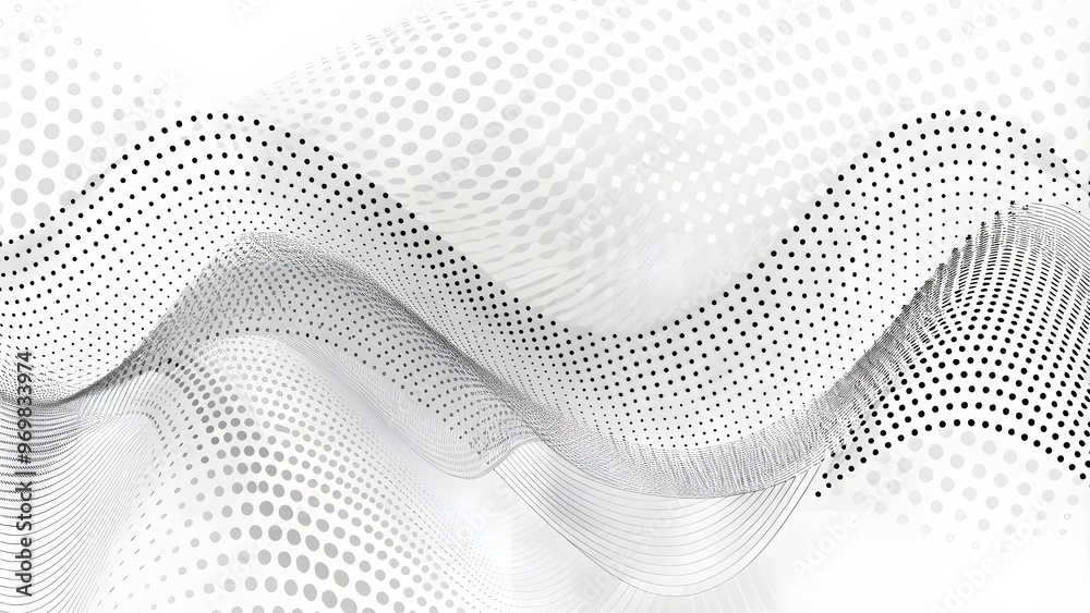 Poster Dynamic wave with connected dots and lines on a white background. Digital wave background, Abstract technology background. Big data visualization. 3D rendering. Abstract technology wave of particles