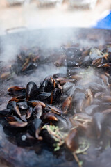 Fresh Cooked Mussels in Herbs Close-up