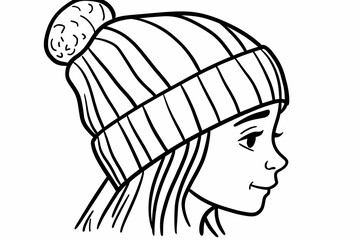 Cozy winter hat coloring page for adults, detailed and stylish design.  